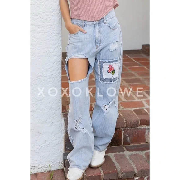 POL Retro 90s Distressed Patchwork Jeans Relaxed Fit - Picture 5 of 16